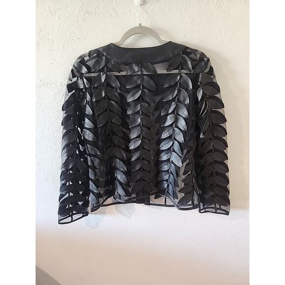 COLLEEN LOPEZ Women's Black Faux Leather Leaf Mesh Jacket SZ Small - Picture 5 of 5